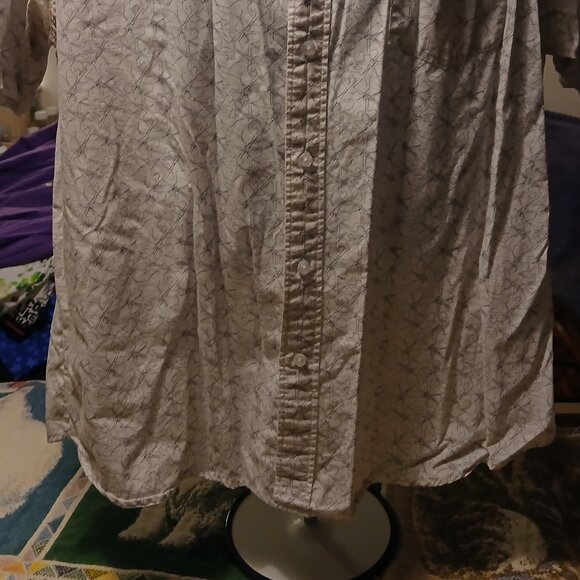 Men's Haggar 2XL Geometric White/Gray Patterned Button Down Short Sleeve Shirt - Picture 9 of 10